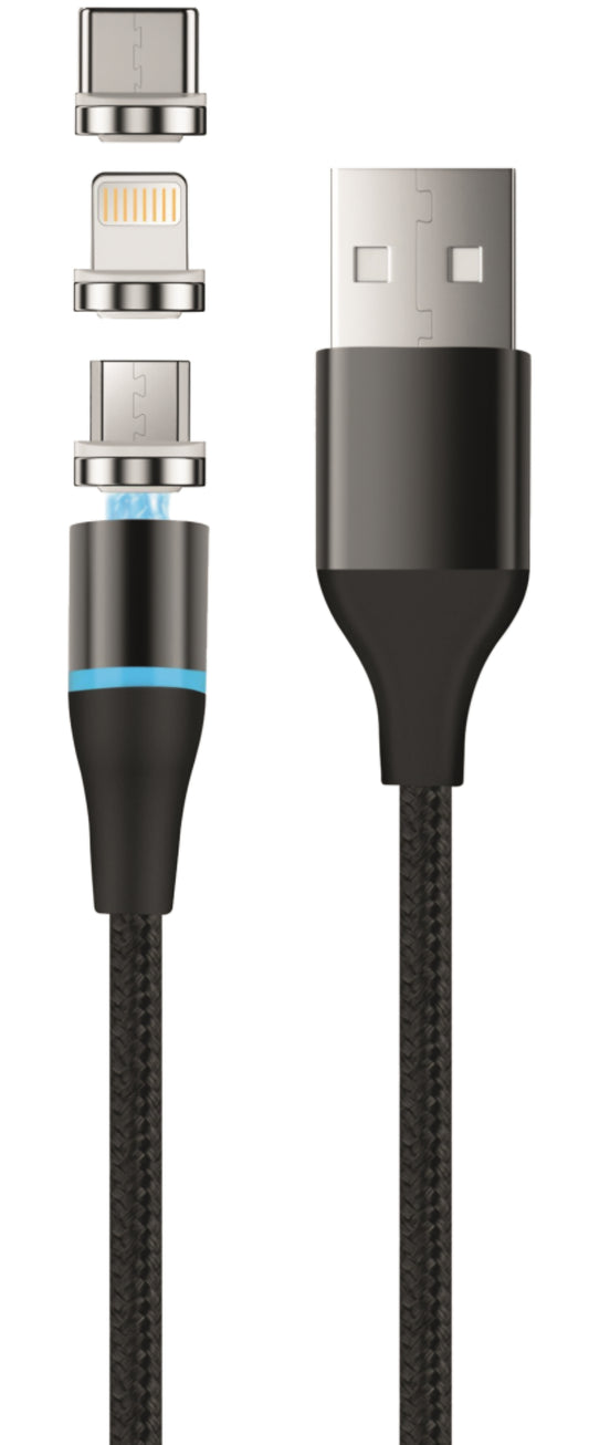 Cablu Incarcare USB-A - Lightning / microUSB / USB-C Setty Magnetic DT 3in1, 12.5W, 1m, Negru
