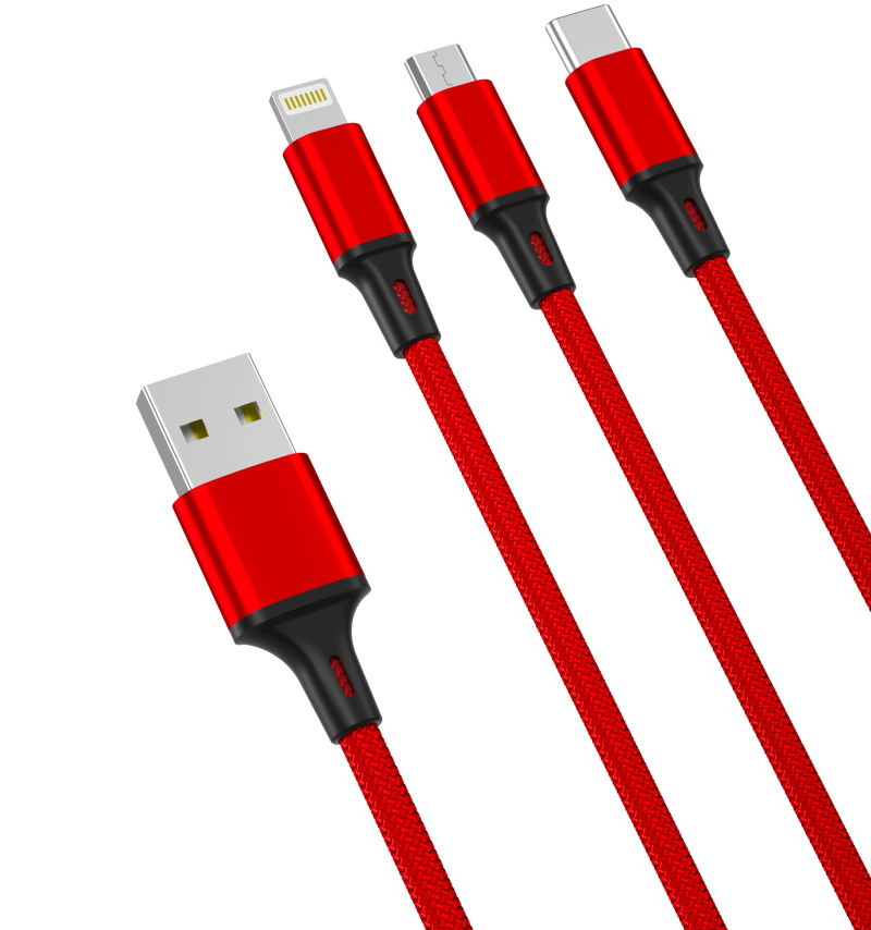Cablu Incarcare USB-A - Lightning / microUSB / USB-C XO Design NB173 3in1, 18W, 1.2m, Rosu