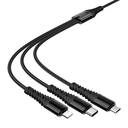 Cablu Incarcare USB-A / USB-C - Lightning / microUSB / USB-C HOCO X123 3in1, 18W, 1m, Negru