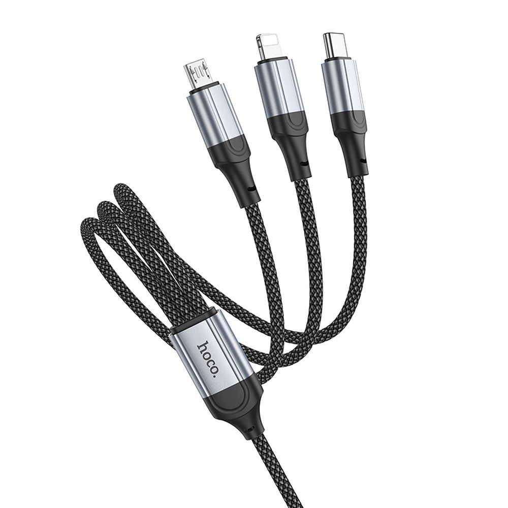 Cablu Incarcare USB-A - Lightning / microUSB / USB-C HOCO X102 3in1, 18W, 1m, Negru