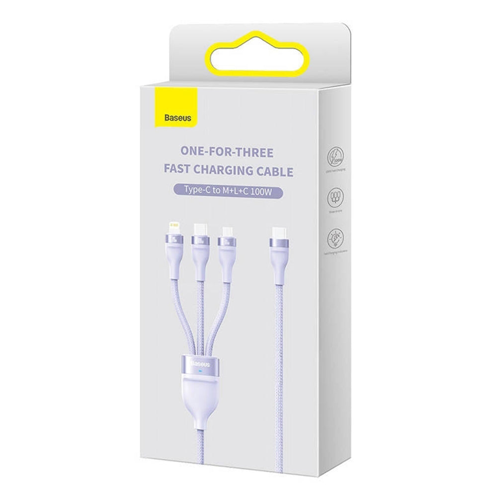 Cablu Incarcare USB-A - Lightning / microUSB / USB-C Baseus Flash Series II 3in1, 100W, 1.2m, Mov CASS030005