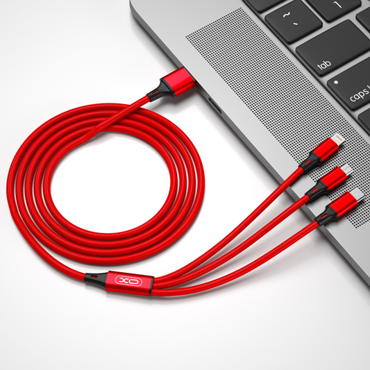 Cablu Incarcare USB-A - Lightning / microUSB / USB-C XO Design NB173 3in1, 18W, 1.2m, Rosu