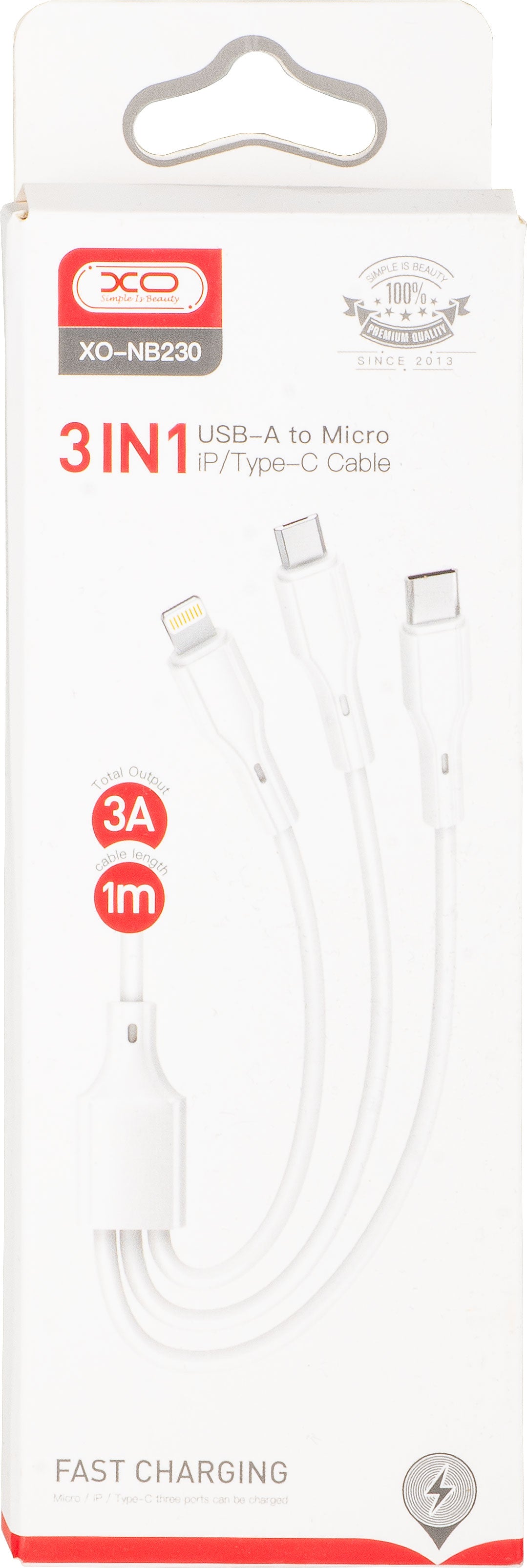 Cablu Incarcare USB-A - Lightning / microUSB / USB-C XO Design NB230 3in1, 20W, 1m, Alb