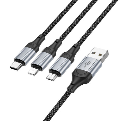 Cablu Incarcare USB-A - Lightning / microUSB / USB-C HOCO X102 3in1, 18W, 1m, Negru