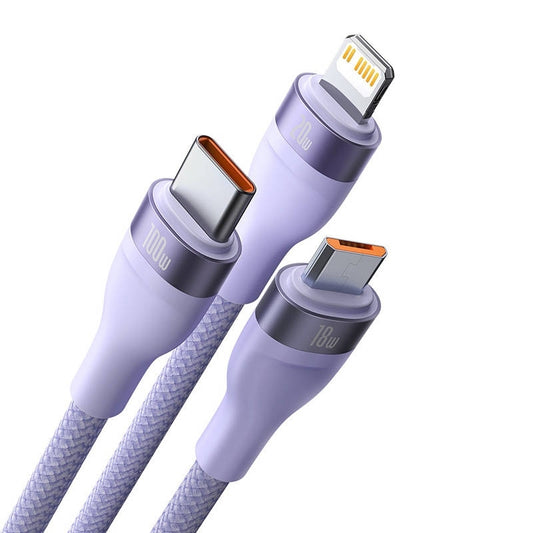 Cablu Incarcare USB-A - Lightning / microUSB / USB-C Baseus Flash Series II 3in1, 100W, 1.2m, Mov CASS030005