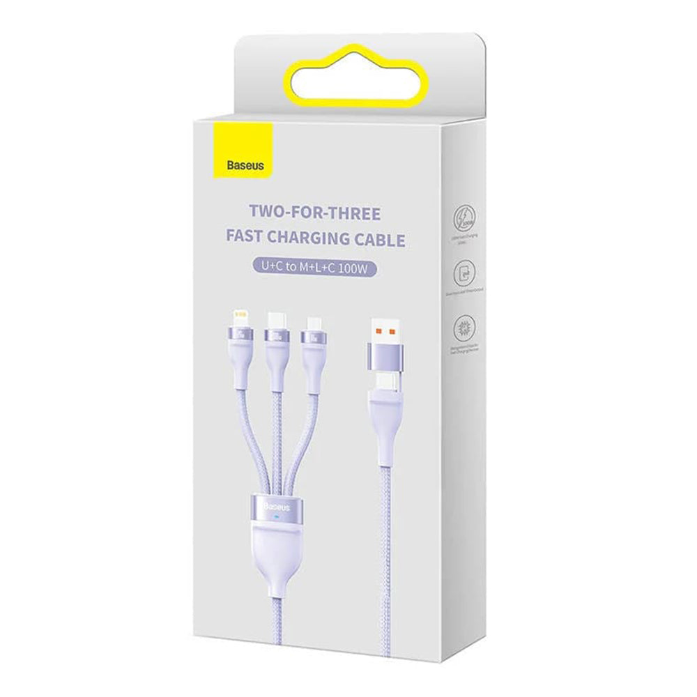 Cablu Incarcare USB-A / USB-C - Lightning / microUSB / USB-C Baseus Flash Series II 3in1, 100W, 1.2m, Mov CASS030105