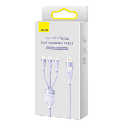 Cablu Incarcare USB-A / USB-C - Lightning / microUSB / USB-C Baseus Flash Series II 3in1, 100W, 1.2m, Mov CASS030105