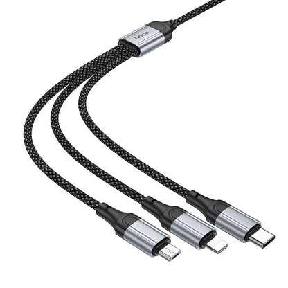 Cablu Incarcare USB-A - Lightning / microUSB / USB-C HOCO X102 3in1, 18W, 1m, Negru