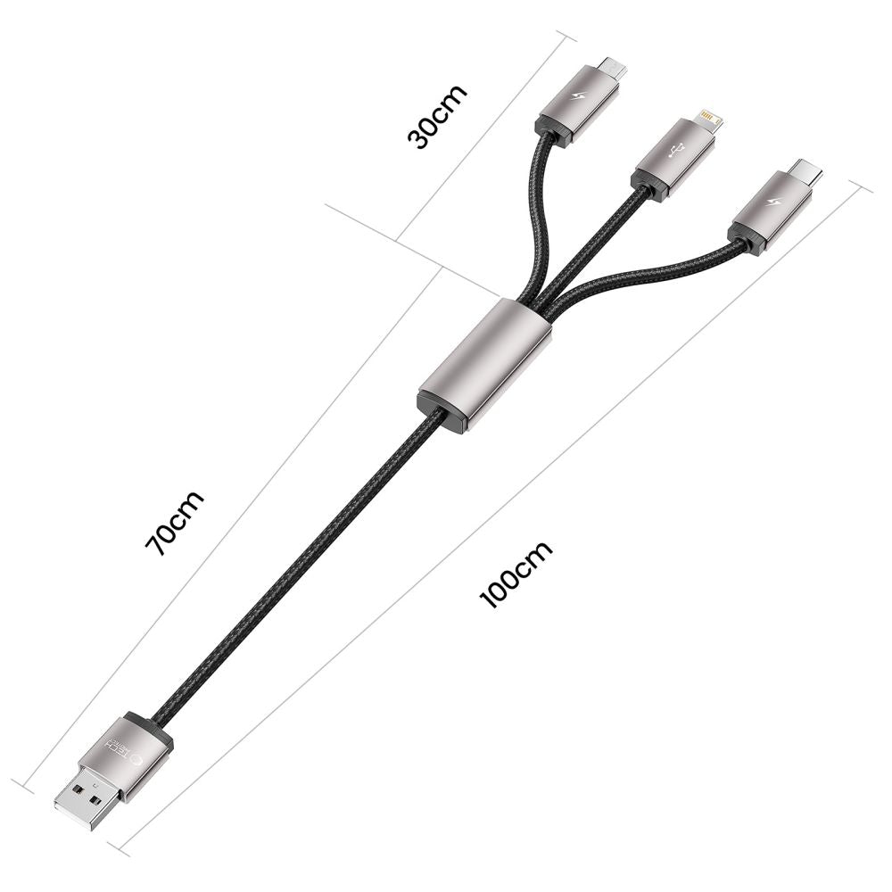 Cablu Incarcare USB-A - Lightning / microUSB / USB-C Tech-Protect Ultraboost, 18W, 1m, Gri
