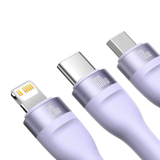Cablu Incarcare USB-A / USB-C - Lightning / microUSB / USB-C Baseus Flash Series II 3in1, 100W, 1.2m, Mov CASS030105