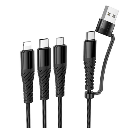Cablu Incarcare USB-A / USB-C - Lightning / microUSB / USB-C HOCO X123 3in1, 18W, 1m, Negru