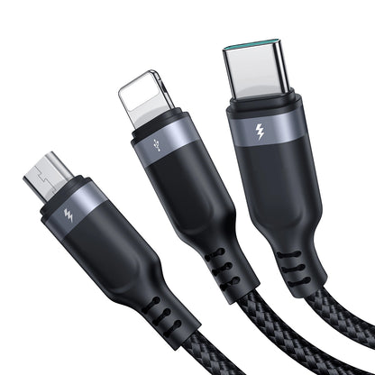 Cablu Incarcare USB-A - Lightning / microUSB / USB-C Joyroom S-A18 3in1, 20W, 0.3m, Negru