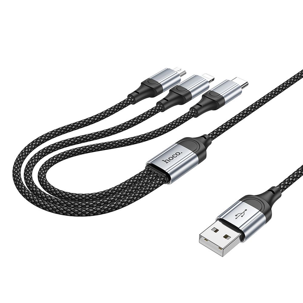 Cablu Incarcare USB-A - Lightning / microUSB / USB-C HOCO X102 3in1, 18W, 1m, Negru