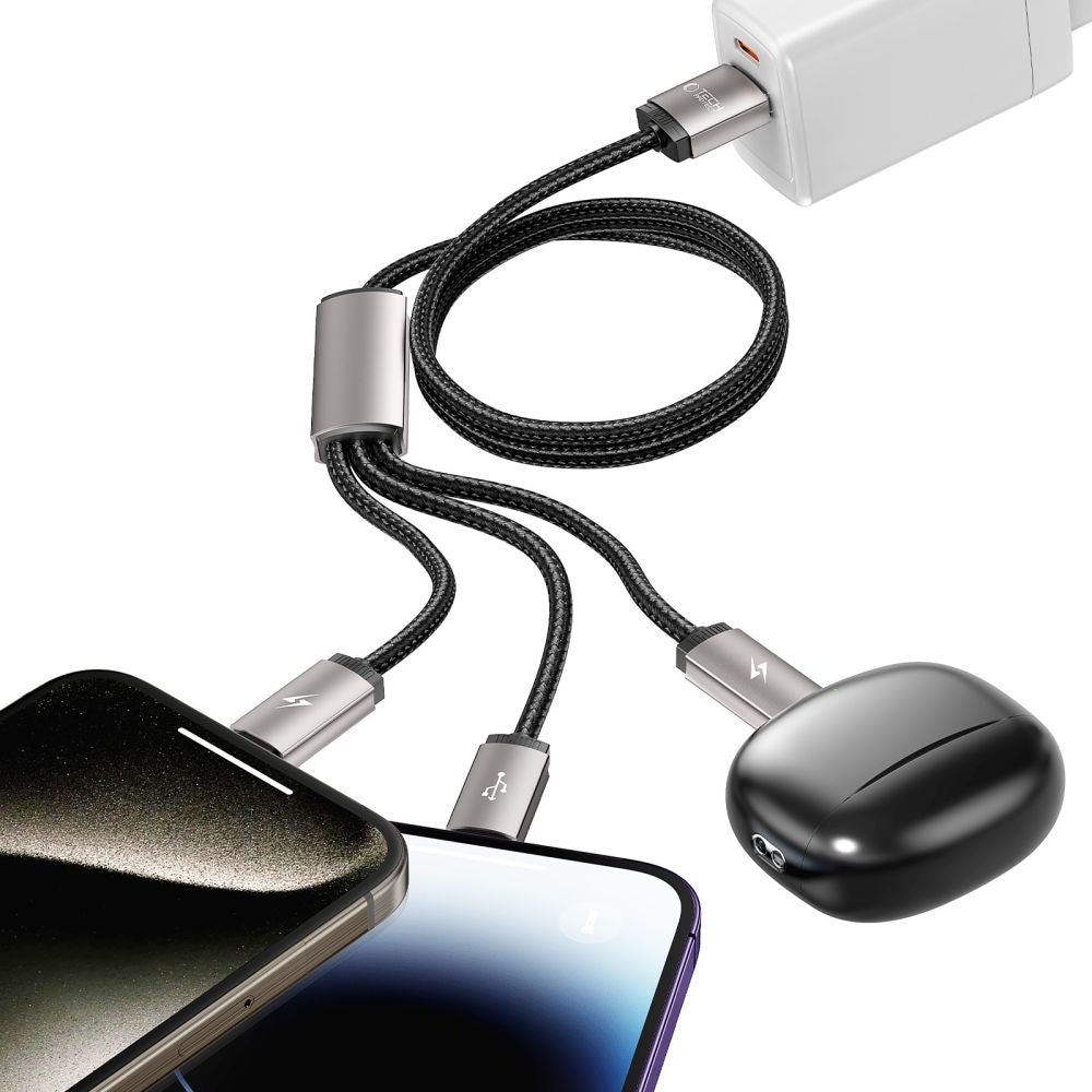 Cablu Incarcare USB-A - Lightning / microUSB / USB-C Tech-Protect Ultraboost, 18W, 1m, Gri