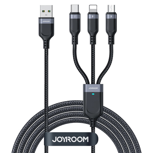 Cablu Incarcare USB-A - Lightning / microUSB / USB-C Joyroom S-A18 3in1, 20W, 0.3m, Negru