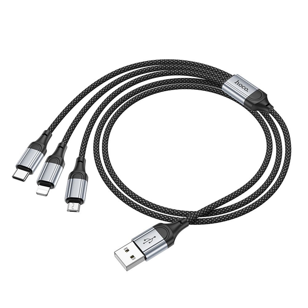 Cablu Incarcare USB-A - Lightning / microUSB / USB-C HOCO X102 3in1, 18W, 1m, Negru