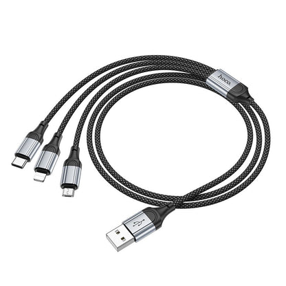 Cablu Incarcare USB-A - Lightning / microUSB / USB-C HOCO X102 3in1, 18W, 1m, Negru