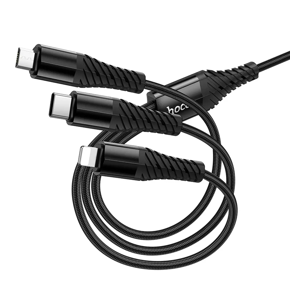 Cablu Incarcare USB-A / USB-C - Lightning / microUSB / USB-C HOCO X123 3in1, 18W, 1m, Negru