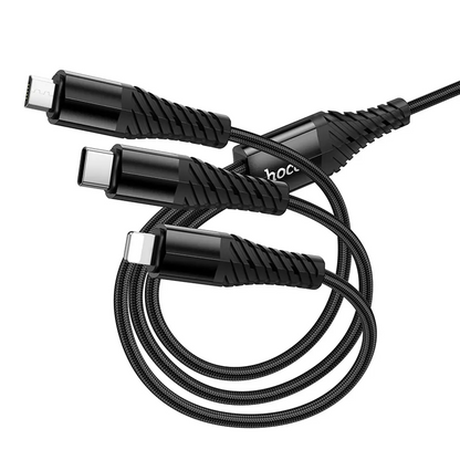Cablu Incarcare USB-A / USB-C - Lightning / microUSB / USB-C HOCO X123 3in1, 18W, 1m, Negru