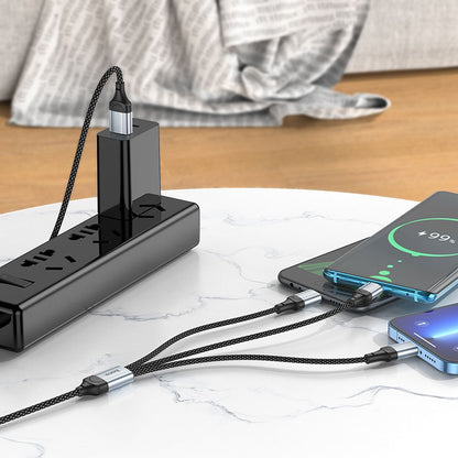 Cablu Incarcare USB-A - Lightning / microUSB / USB-C HOCO X102 3in1, 18W, 1m, Negru
