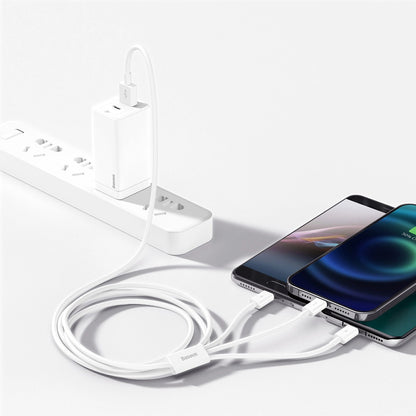 Cablu Incarcare USB-A - Lightning / microUSB / USB-C Baseus Superior 3in1 Series, 20W, 1m, Alb P10320105221-00