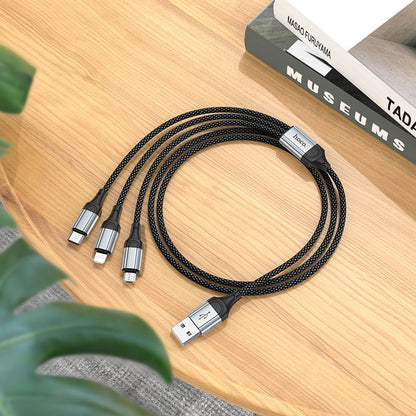 Cablu Incarcare USB-A - Lightning / microUSB / USB-C HOCO X102 3in1, 18W, 1m, Negru