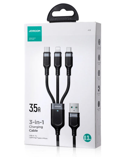 Cablu Incarcare USB-A - Lightning / microUSB / USB-C Joyroom S-A18 3in1, 20W, 0.3m, Negru