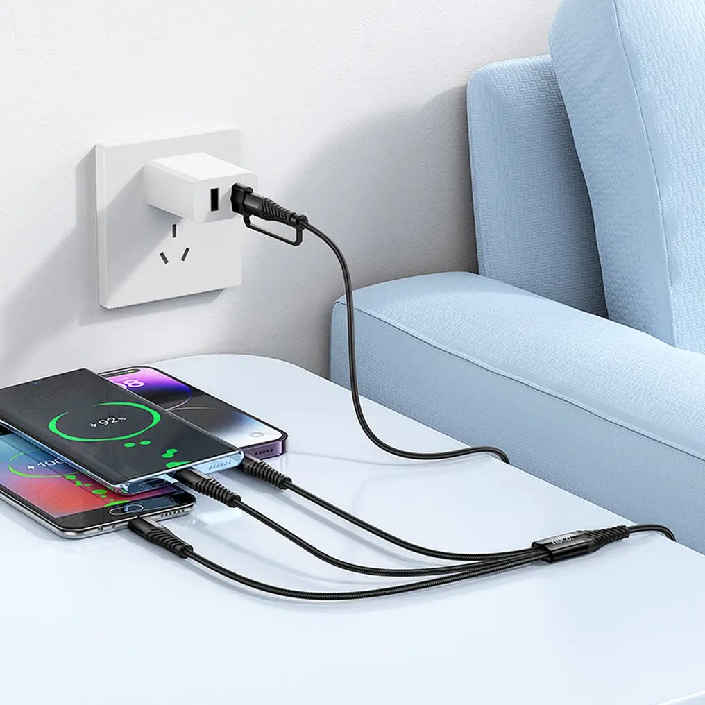 Cablu Incarcare USB-A / USB-C - Lightning / microUSB / USB-C HOCO X123 3in1, 18W, 1m, Negru