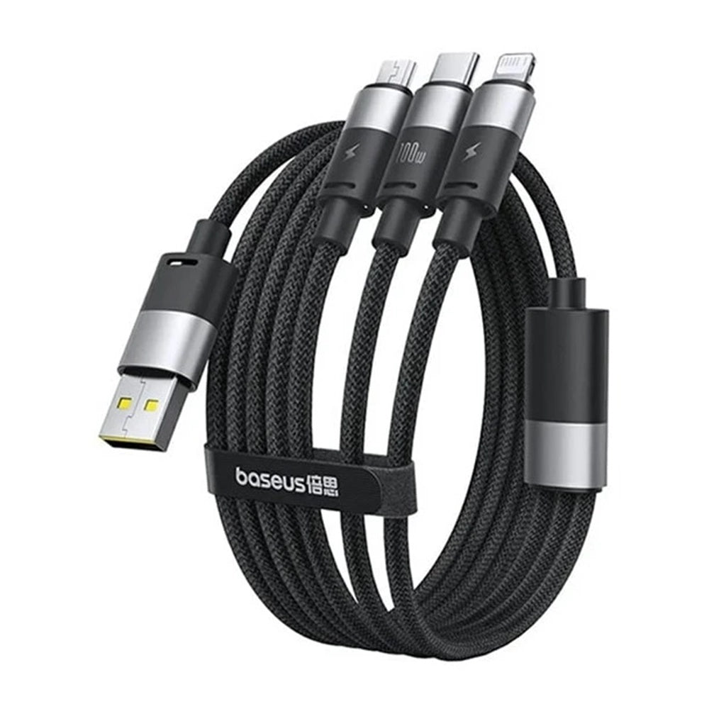 Cablu Incarcare USB-A - Lightning / microUSB / USB-C Baseus StarSpeed 3in1, 100W, 1.5m, Negru P10319900111-01