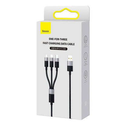 Cablu Incarcare USB-A - Lightning / microUSB / USB-C Baseus StarSpeed 3in1, 100W, 1.5m, Negru P10319900111-01