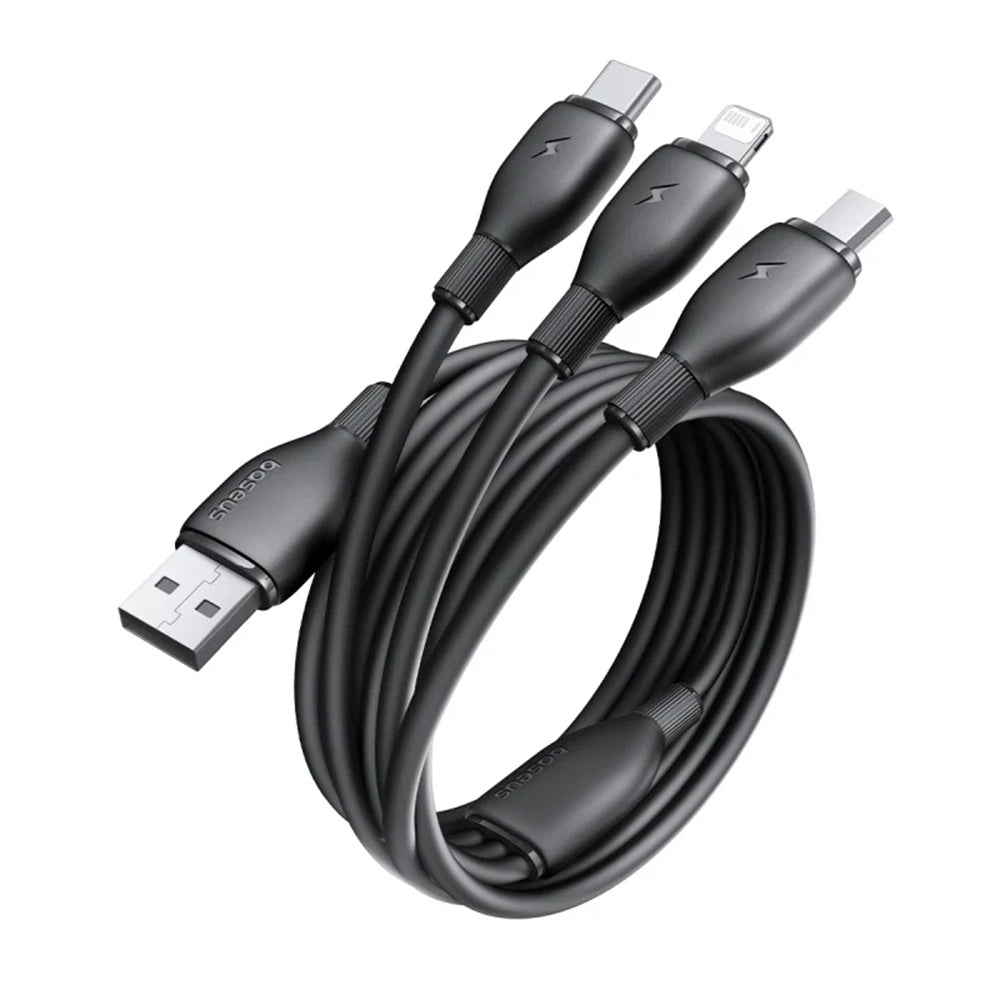 Cablu Incarcare USB-A - Lightning / microUSB / USB-C Baseus Ultra Fast 3in1, 18W, 1.3m, Negru P10376303121-00