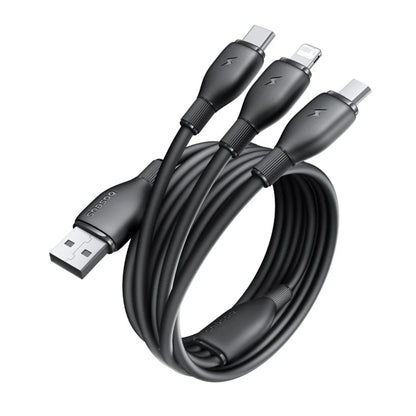 Cablu Incarcare USB-A - Lightning / microUSB / USB-C Baseus Ultra Fast 3in1, 18W, 1.3m, Negru P10376303121-00