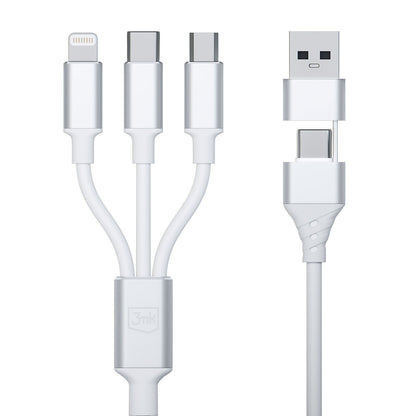 Cablu Incarcare USB-A / USB-C - Lightning / microUSB / USB-C 3MK Hyper 3in1, 12W, 1.5m, Alb