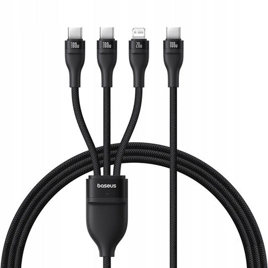 Cablu Incarcare USB-C - Lightning / 2 x USB-C Baseus Flash Series III 3in1, 100W, 1.5m, Negru P10377502111-00