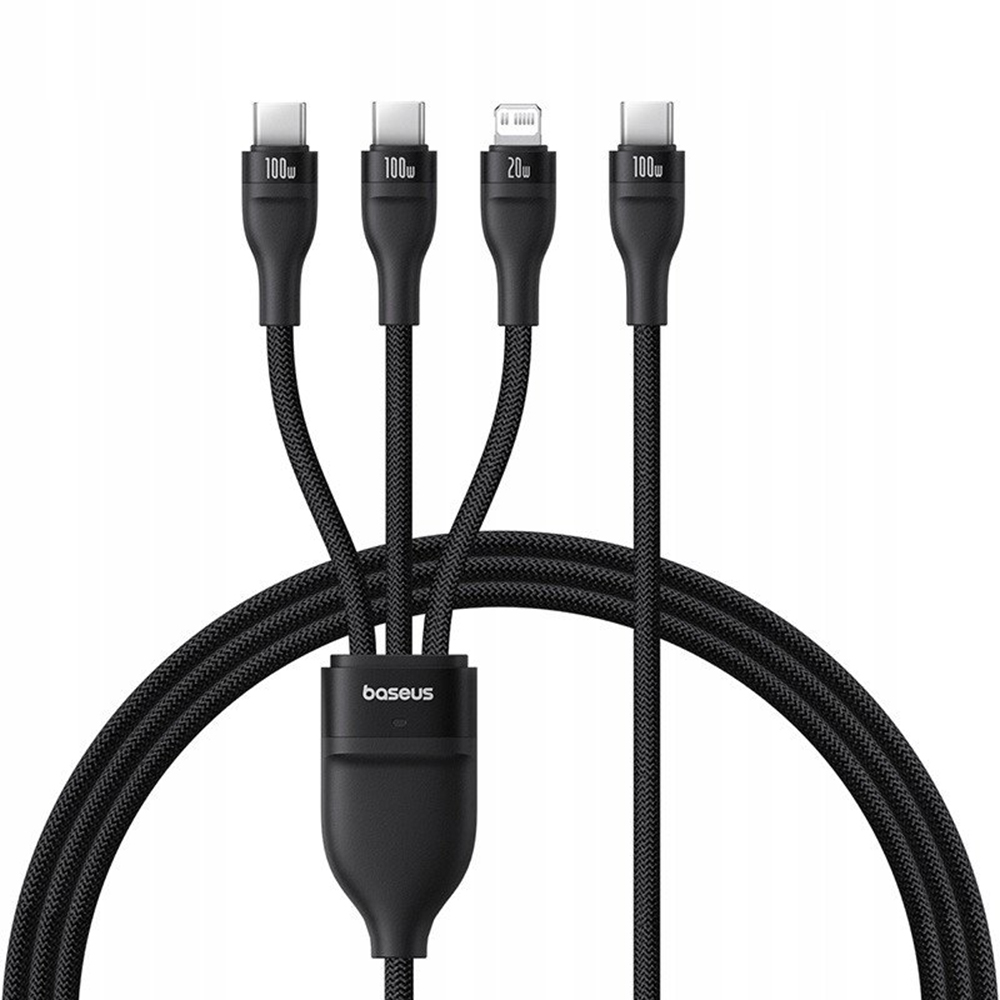 Cablu Incarcare USB-C - Lightning / 2 x USB-C Baseus Flash Series III 3in1, 100W, 1.5m, Negru, Resigilat P10377502111-00