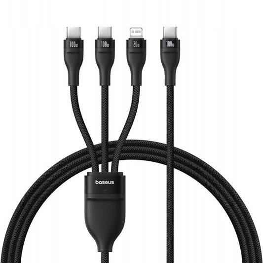 Cablu Incarcare USB-C - Lightning / 2 x USB-C Baseus Flash Series III 3in1, 100W, 1.5m, Negru, Resigilat P10377502111-00