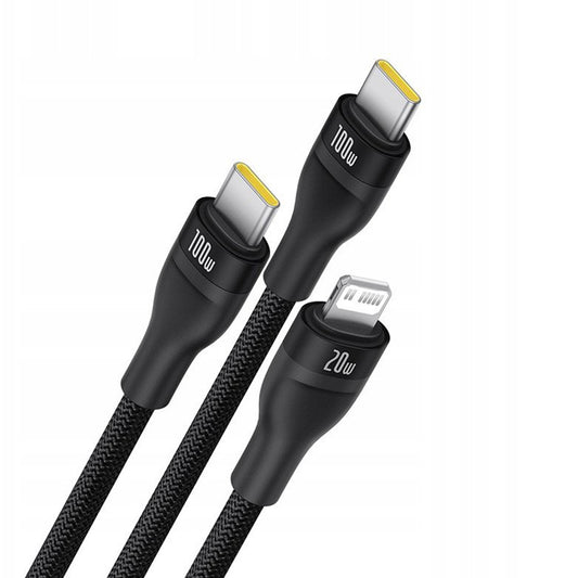 Cablu Incarcare USB-C - Lightning / 2 x USB-C Baseus Flash Series III 3in1, 100W, 1.5m, Negru P10377502111-00