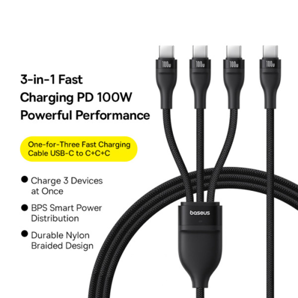 Cablu Incarcare USB-C - 3 x USB-C Baseus Flash Series III 3in1, 100W, 1.5m, Negru P10377503111-00