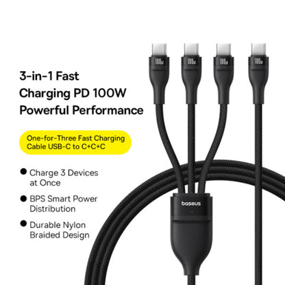 Cablu Incarcare USB-C - 3 x USB-C Baseus Flash Series III 3in1, 100W, 1.5m, Negru P10377503111-00