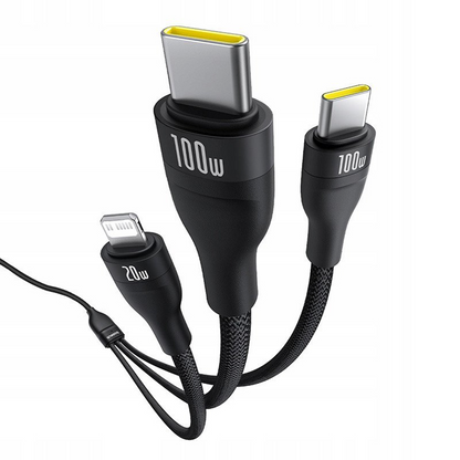 Cablu Incarcare USB-C - Lightning / 2 x USB-C Baseus Flash Series III 3in1, 100W, 1.5m, Negru, Resigilat P10377502111-00