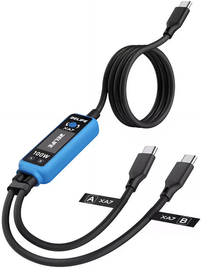 Cablu Incarcare USB-C - 2 x USB-C Relife XA7 Display, 100W, 1.33m, Negru
