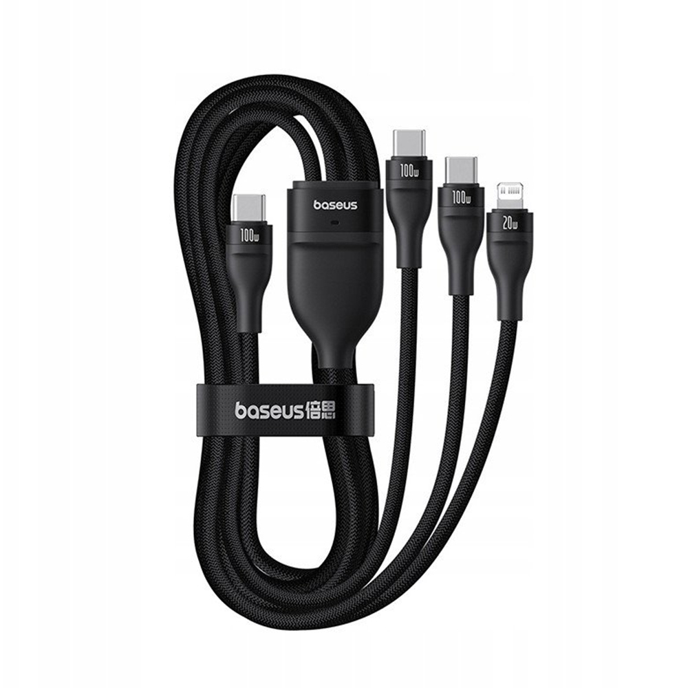 Cablu Incarcare USB-C - Lightning / 2 x USB-C Baseus Flash Series III 3in1, 100W, 1.5m, Negru, Resigilat P10377502111-00