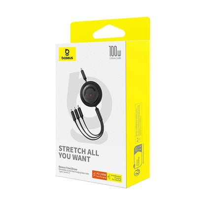 Cablu Incarcare USB-C - Lightning / microUSB / USB-C Baseus Free2Draw Retractable, 100W, 1.1m, Negru P10368700111-04