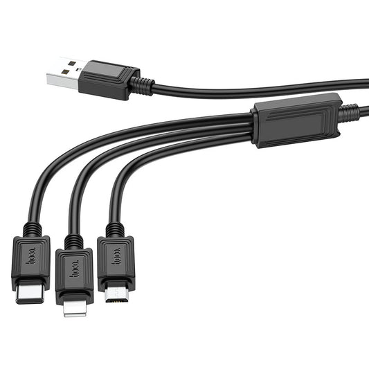 Cablu Incarcare USB-A - Lightning / microUSB / USB-C HOCO X74 3in1, 18W, 1m, Negru
