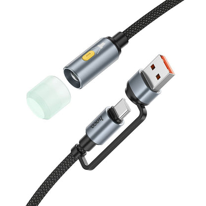 Cablu Led HOCO UA38C, USB-C / USB-A, 0.3m, Negru