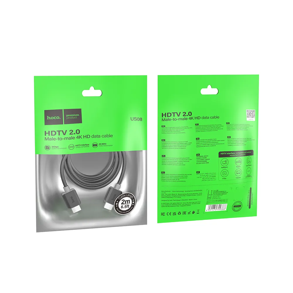 Cablu Video HOCO US08, HDMI - HDMI, 4K, 2m, Negru