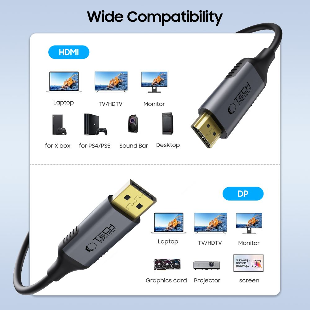 Cablu Video Tech-Protect Ultraboost, DisplayPort - HDMI, 4K, 2m, Negru