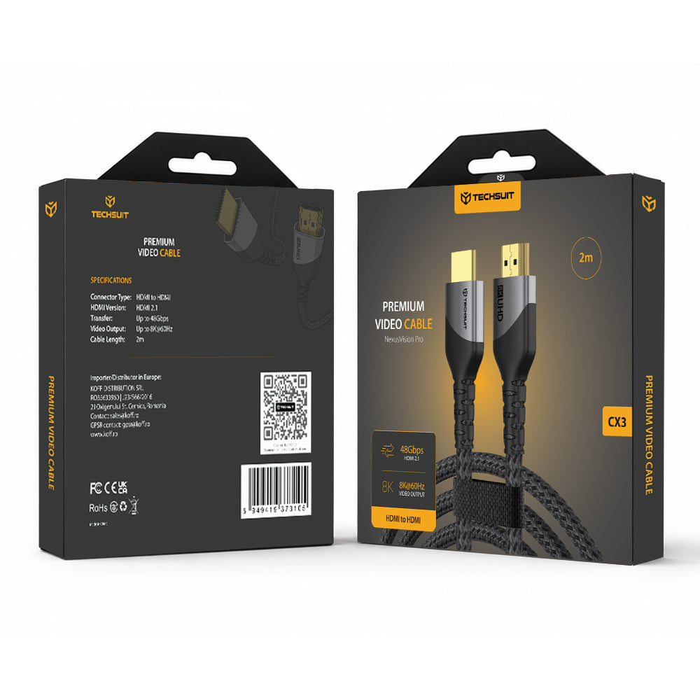 Cablu Video Techsuit NexusVision Pro CX3, HDMI - HDMI, 8K, 2m, Gri