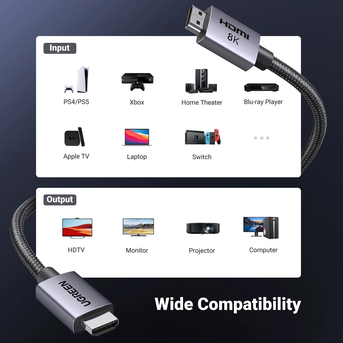 Cablu Video UGREEN HD171, HDMI - HDMI, 8K, 1m, Negru