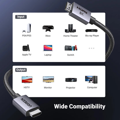 Cablu Video UGREEN HD171, HDMI - HDMI, 8K, 1m, Negru